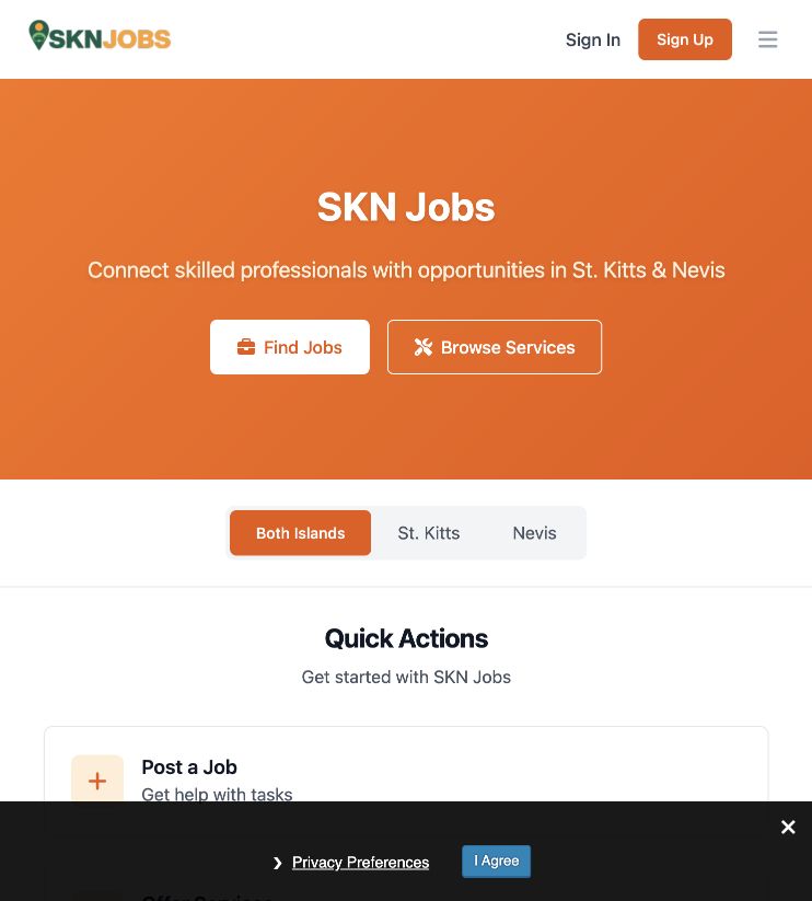 SKN Jobs website connecting skilled professionals in St. Kitts and Nevis
