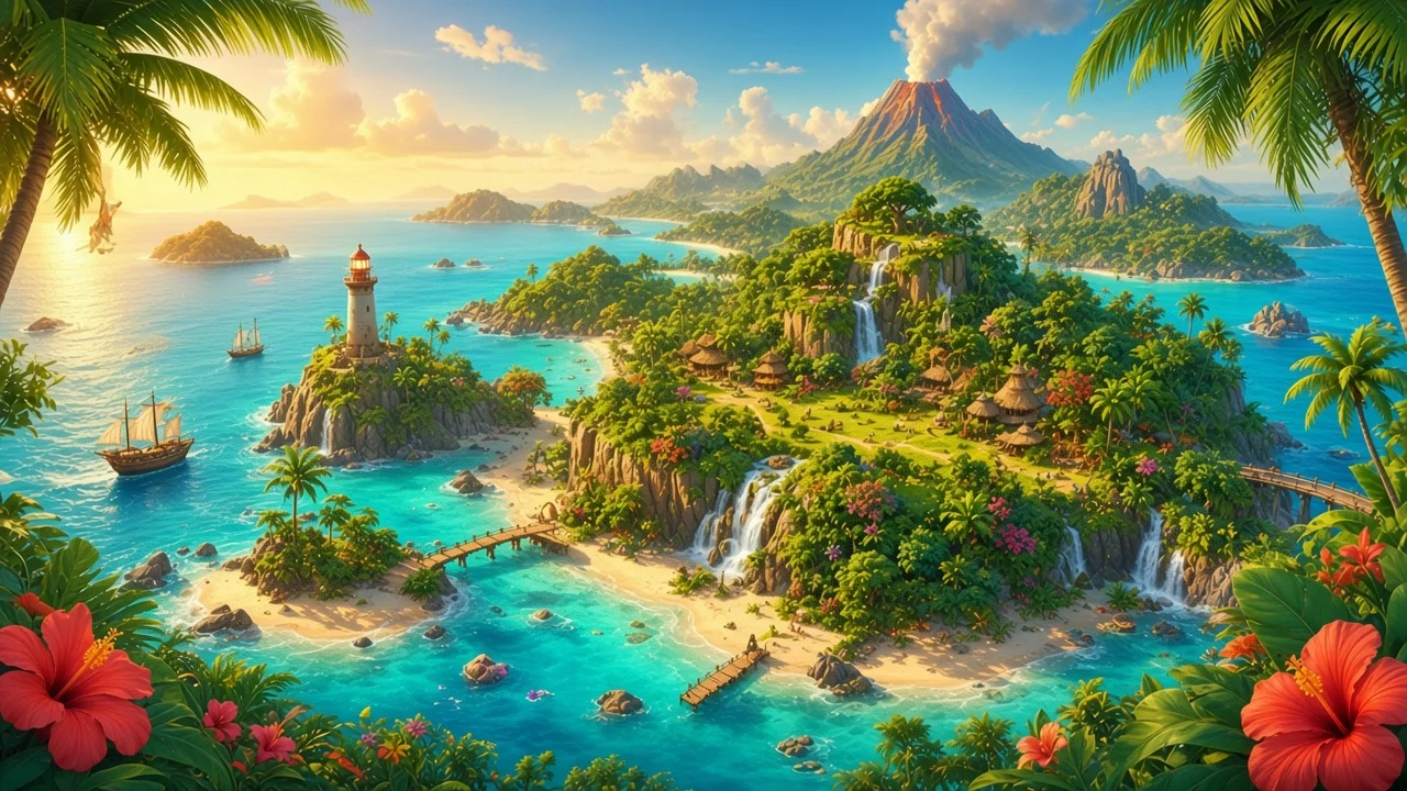 Word Voyager’s lush tropical island world