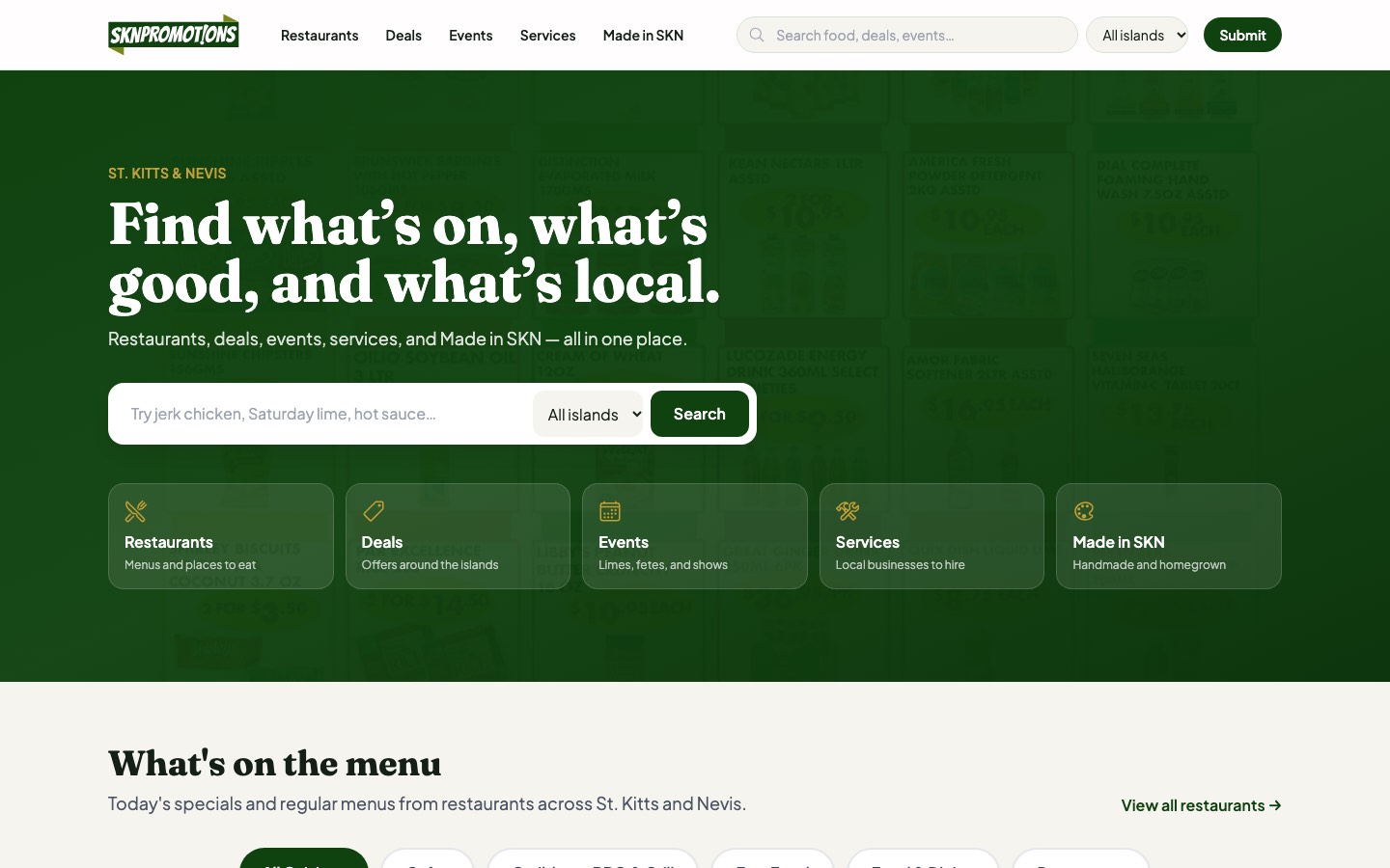 SKN Promotions website for local restaurants, deals, and events